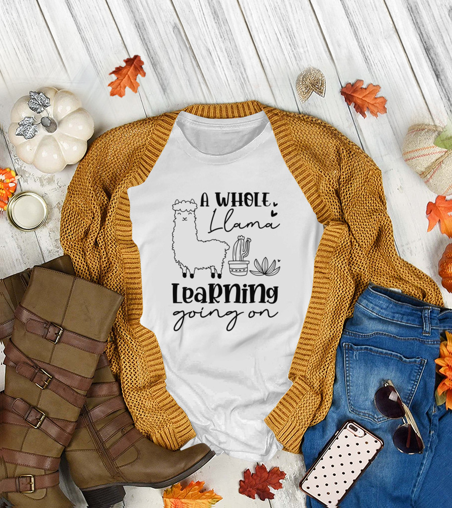 A Whole Llama Learning Going On Cactus Hearts T-Shirt