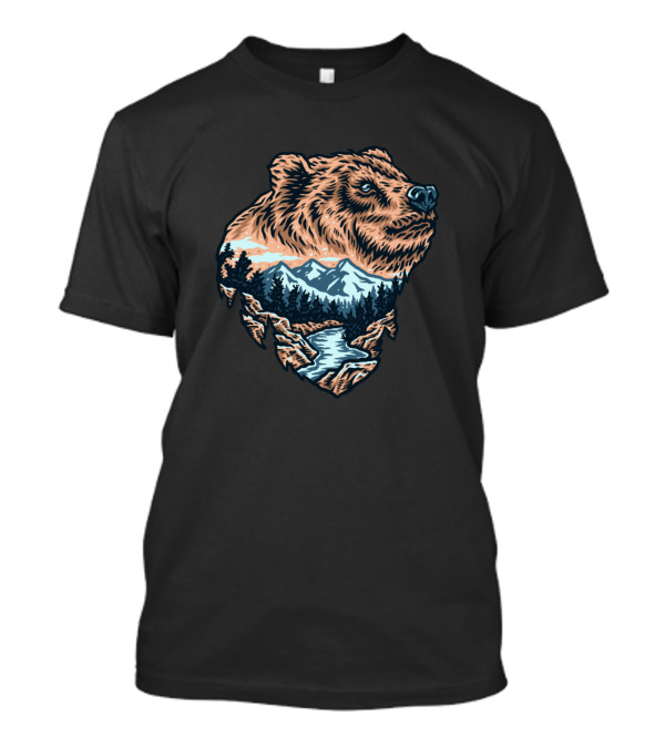 Bears Wilderness Nature Mountains Forest River Scene T-Shirt