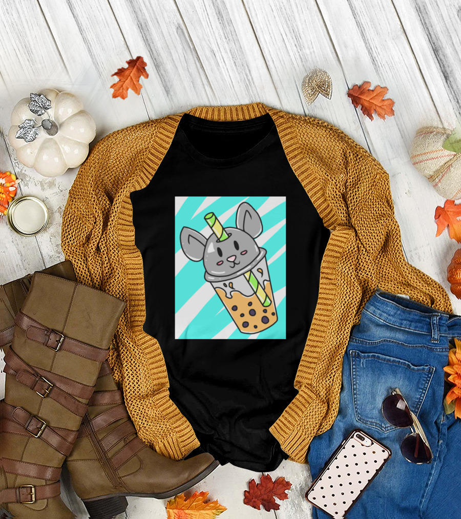 Mouse and Boba Tea Cup with Whimsical T-Shirt