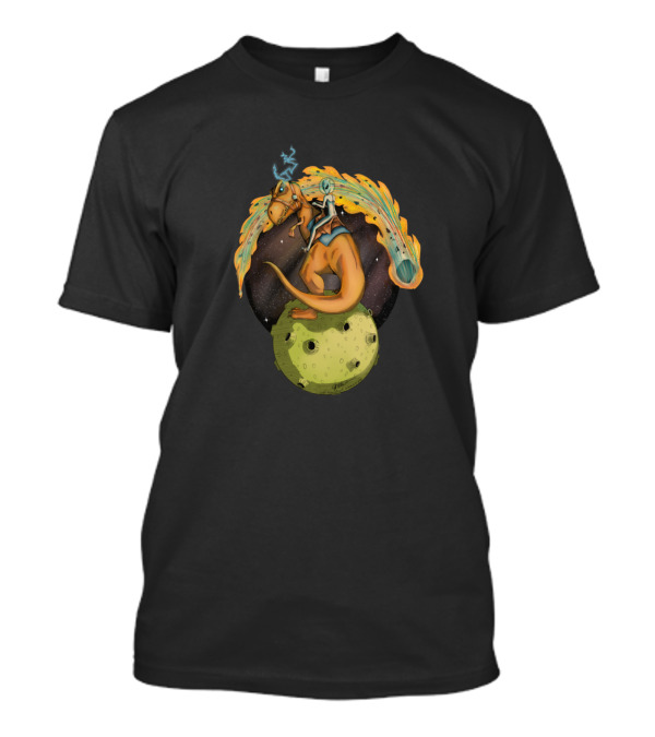 Astronaut Riding Dinosaur Across Space Journey With Fiery Comet And Ride The Lightning T-Shirt