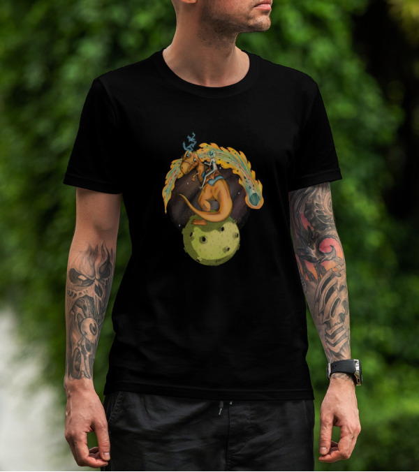 Astronaut Riding Dinosaur Across Space Journey With Fiery Comet And Ride The Lightning T-Shirt