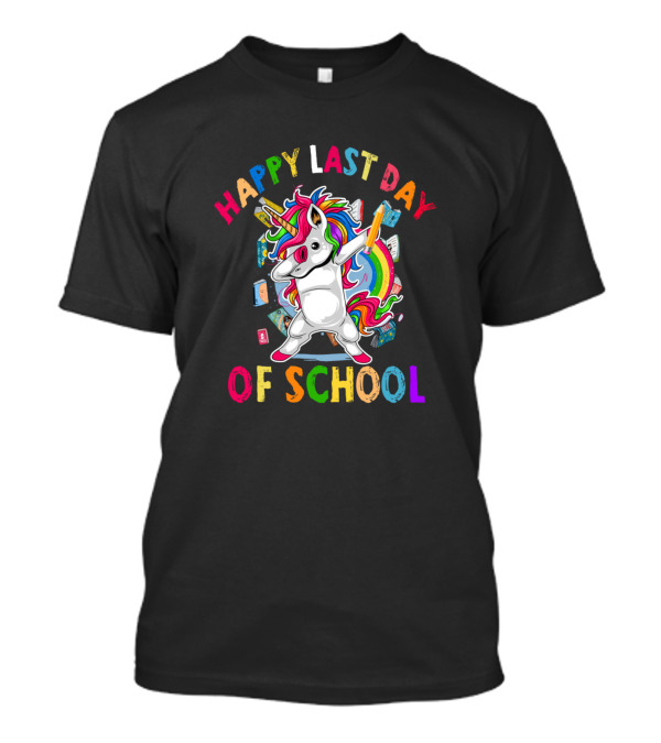Happy Last Day Of School Unicorn Dabbing With Rainbow Books T-Shirt