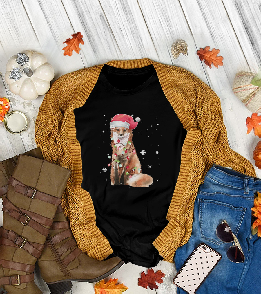Santa Fox with Christmas Lights for Fox Lover T-Shirt