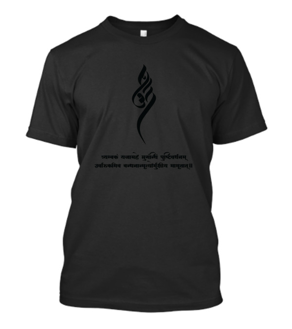 Mahamrityunjay Mantra In Sanskrit Calligraphy With Rudra T-Shirt
