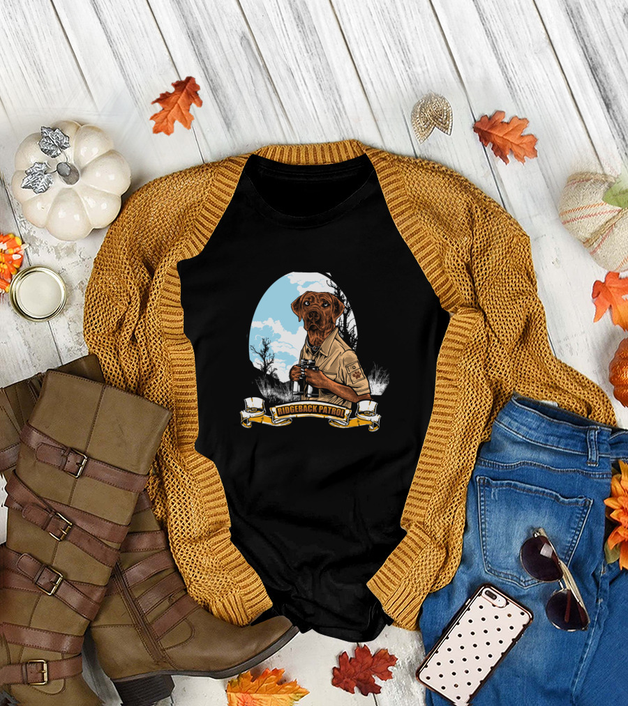 Ridgeback Patrol Funny Dog Ranger in Safari Uniform with Binoculars T-Shirt