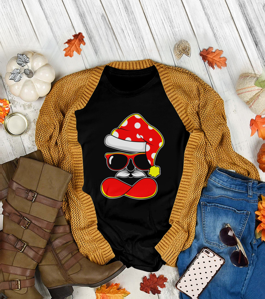 Santa Pug with Red Polka Dot Hat and Sunglasses T-Shirt