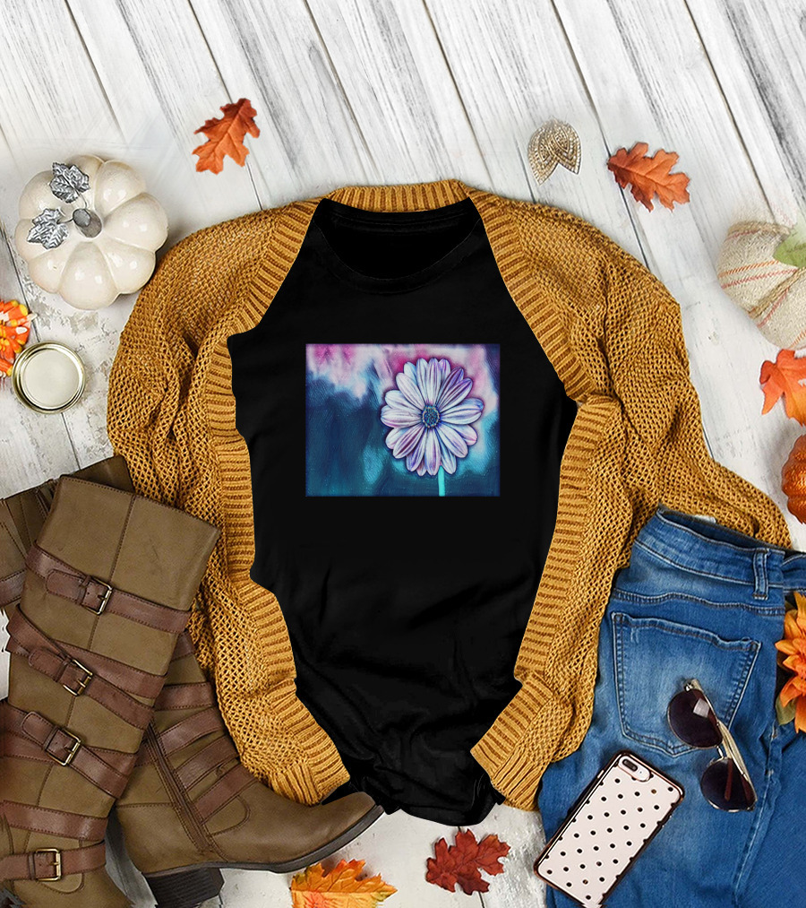 Cool African Daisy Flower Digital Blue and Pink Background T-Shirt