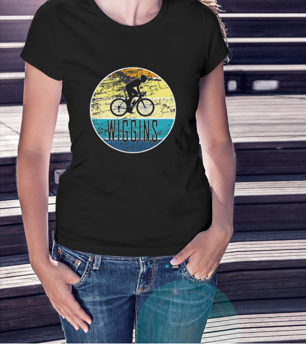 Wiggins Retro Cycling Silhouette On Colorful Stripes T-Shirt