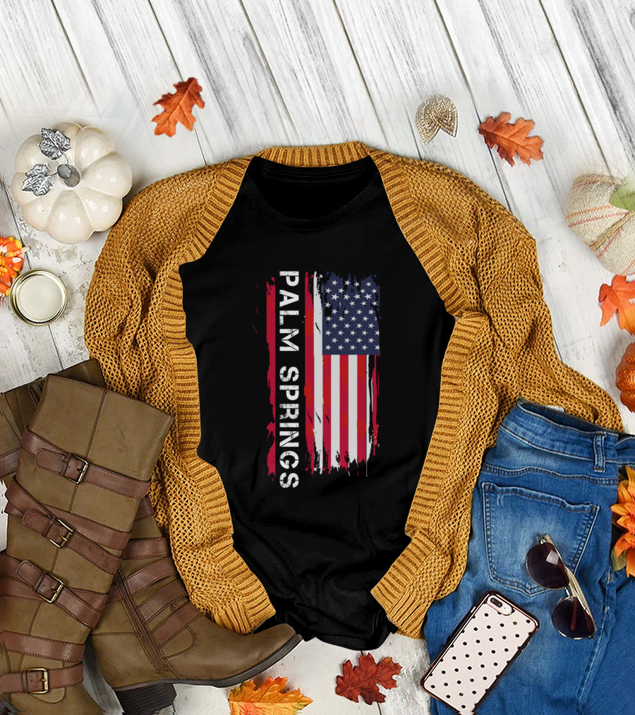 Palm Springs Distressed USA Flag Vintage Font T-Shirt