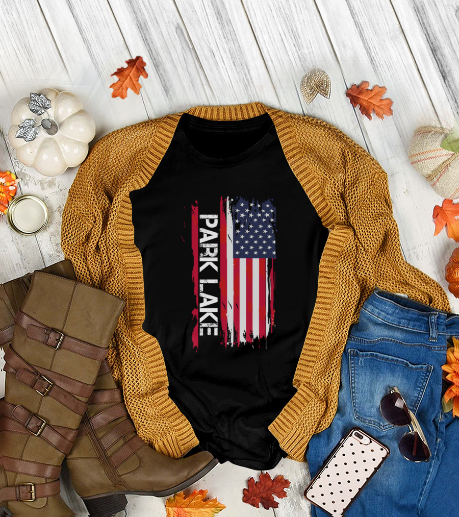 Park Lake USA Flag Vintage Font T-Shirt