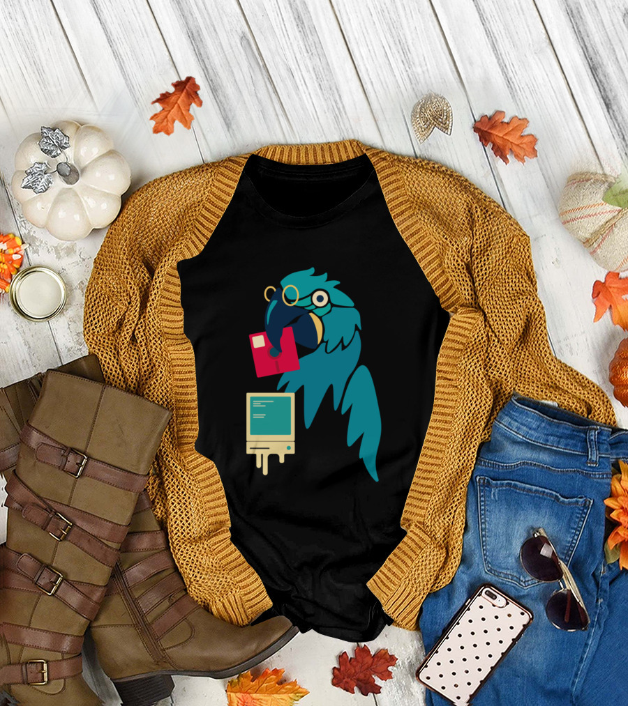 Summer Macaw Retro Computer Floppy Disk T-Shirt