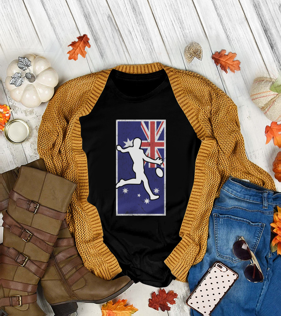 Great Aussie Sport Australian Rules Football Symbol with Flag Background T-Shirt