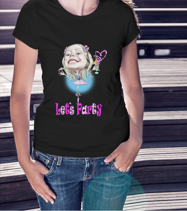 Let's Party Caricature Girl With Cocktails And Balloons T-Shirt