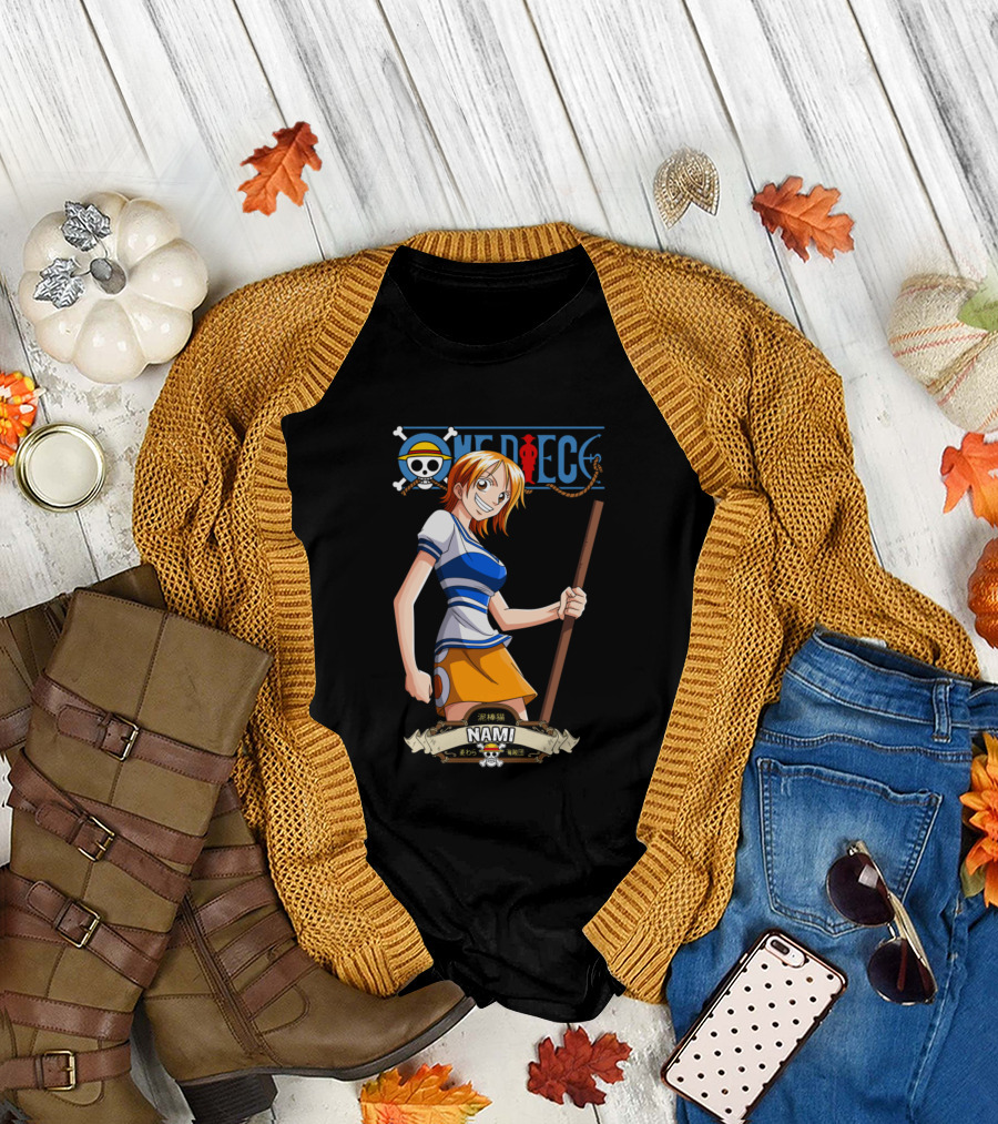 One Piece Nami With Jolly Roger Skull T-Shirt