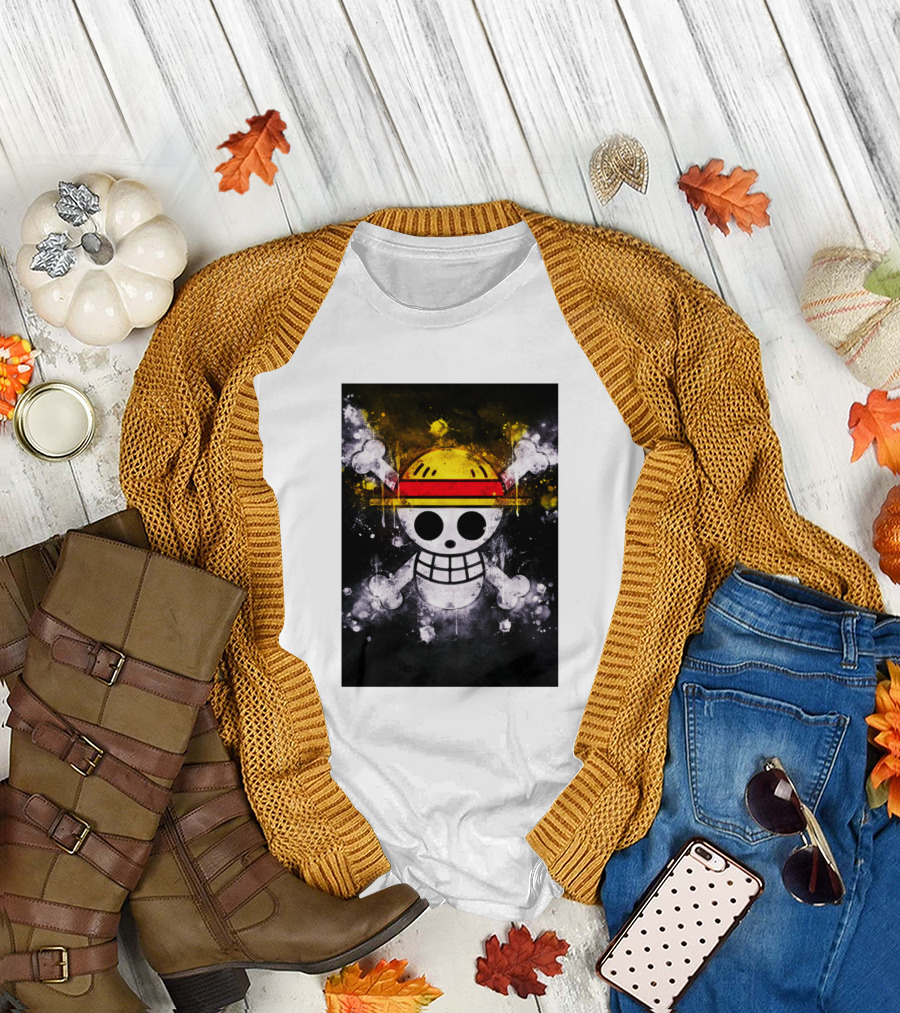 One Piece Jolly Roger Watercolor Hat Pirates T-Shirt