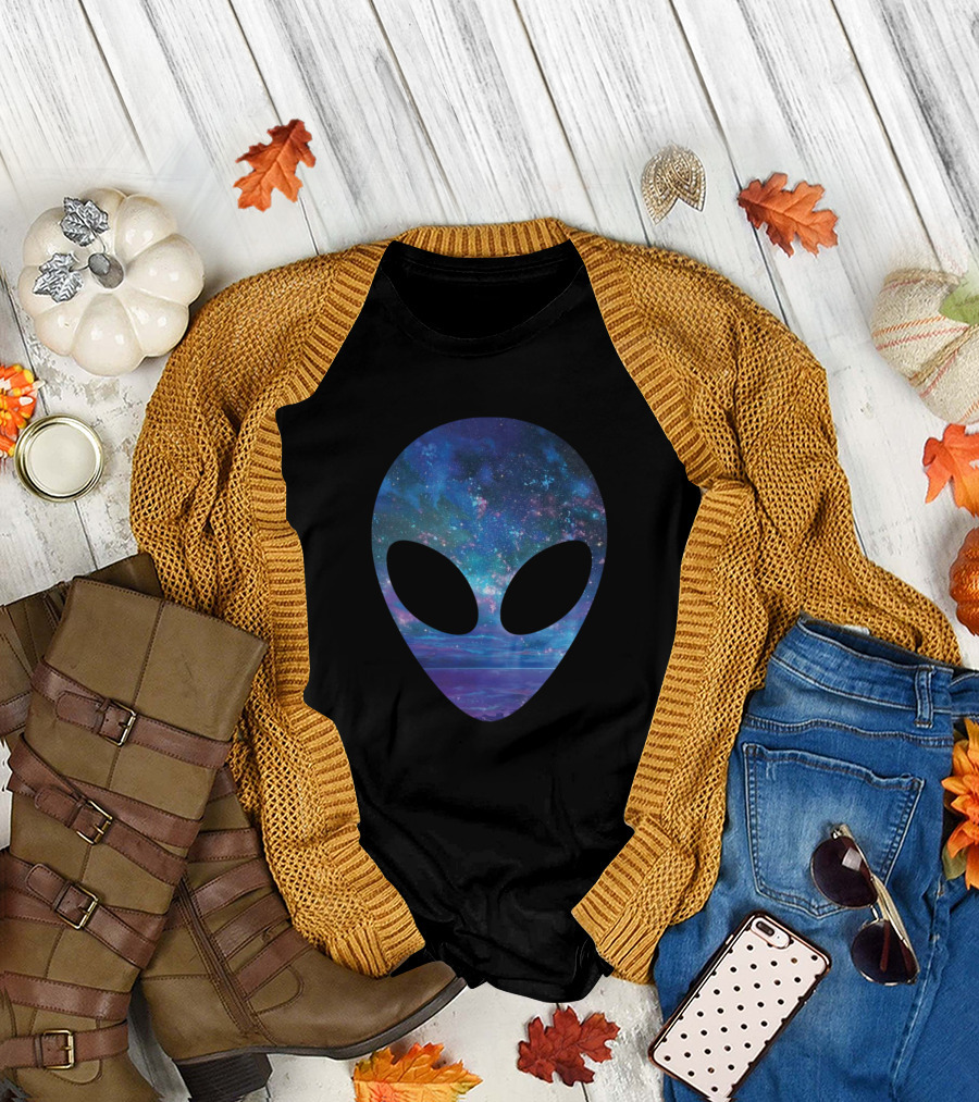 Alien Head Starry Night Sky Universe Space Face T-Shirt