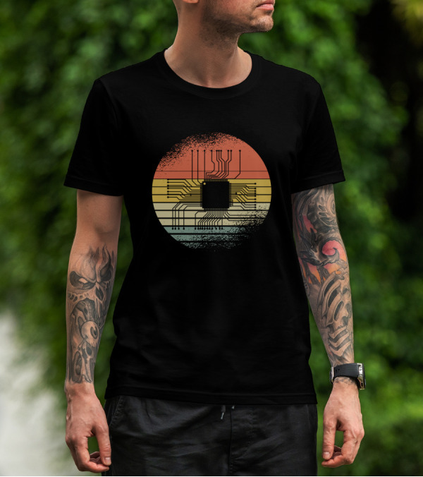 Cpu Circuit Board Retro Sunset T-Shirt