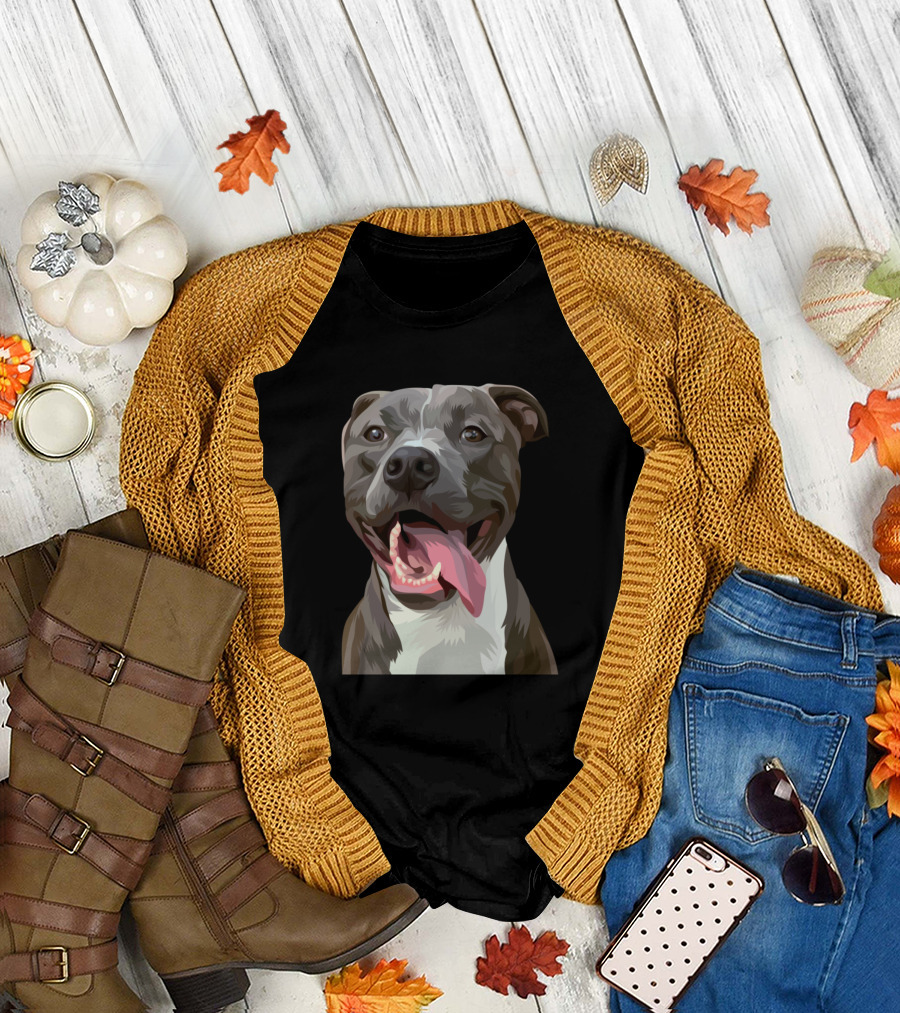 Happy Black Dog Head T-Shirt