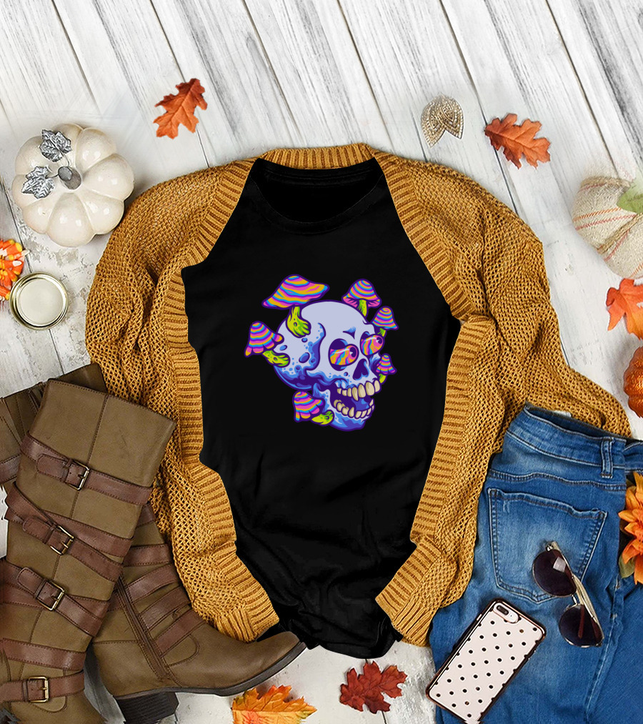 Crazy Eyed Psychedelic Mushroom Skull T-Shirt