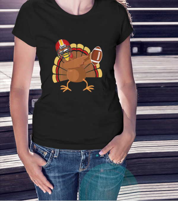 Dabbing Turkey With Football Helmet Holding Football T-Shirt