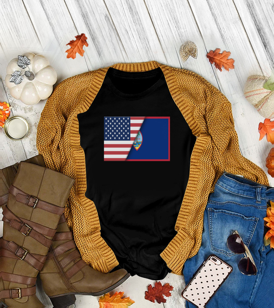 Usa Flag Guam Flag Immigrant Ancestry Homeland Heritage T-Shirt