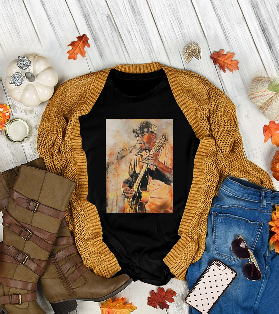 Elmore James Playing Guitar in Vibrant Watercolor T-Shirt