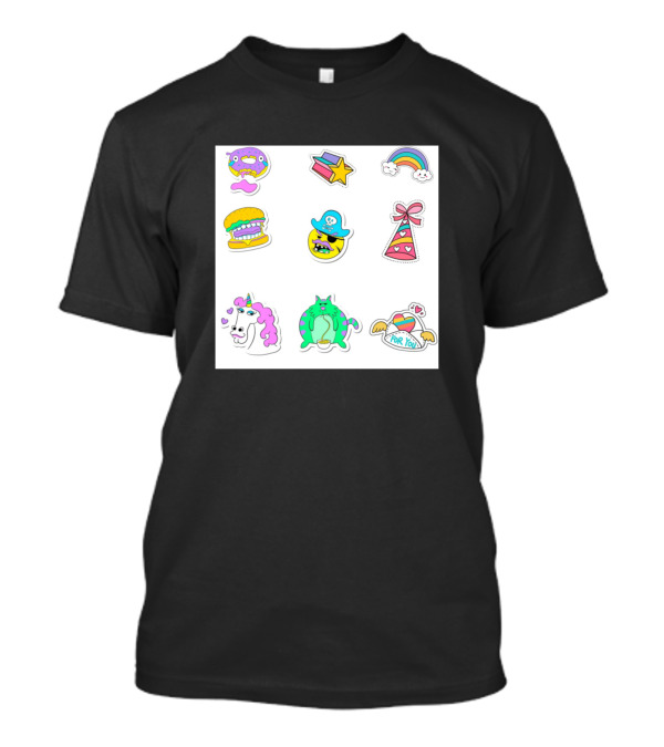 Mix Stickers Collection Donut Hamburger Pirate Cat Unicorn Rainbow Gift Box T-Shirt