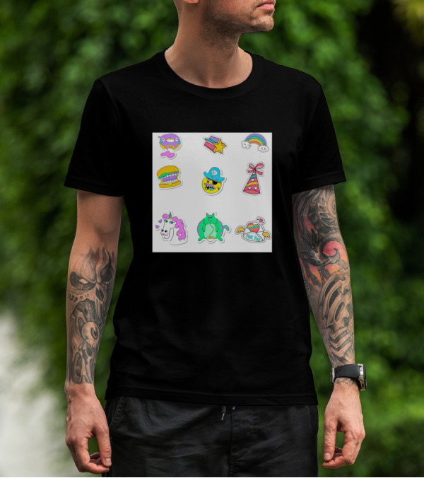 Mix Stickers Collection Donut Hamburger Pirate Cat Unicorn Rainbow Gift Box T-Shirt