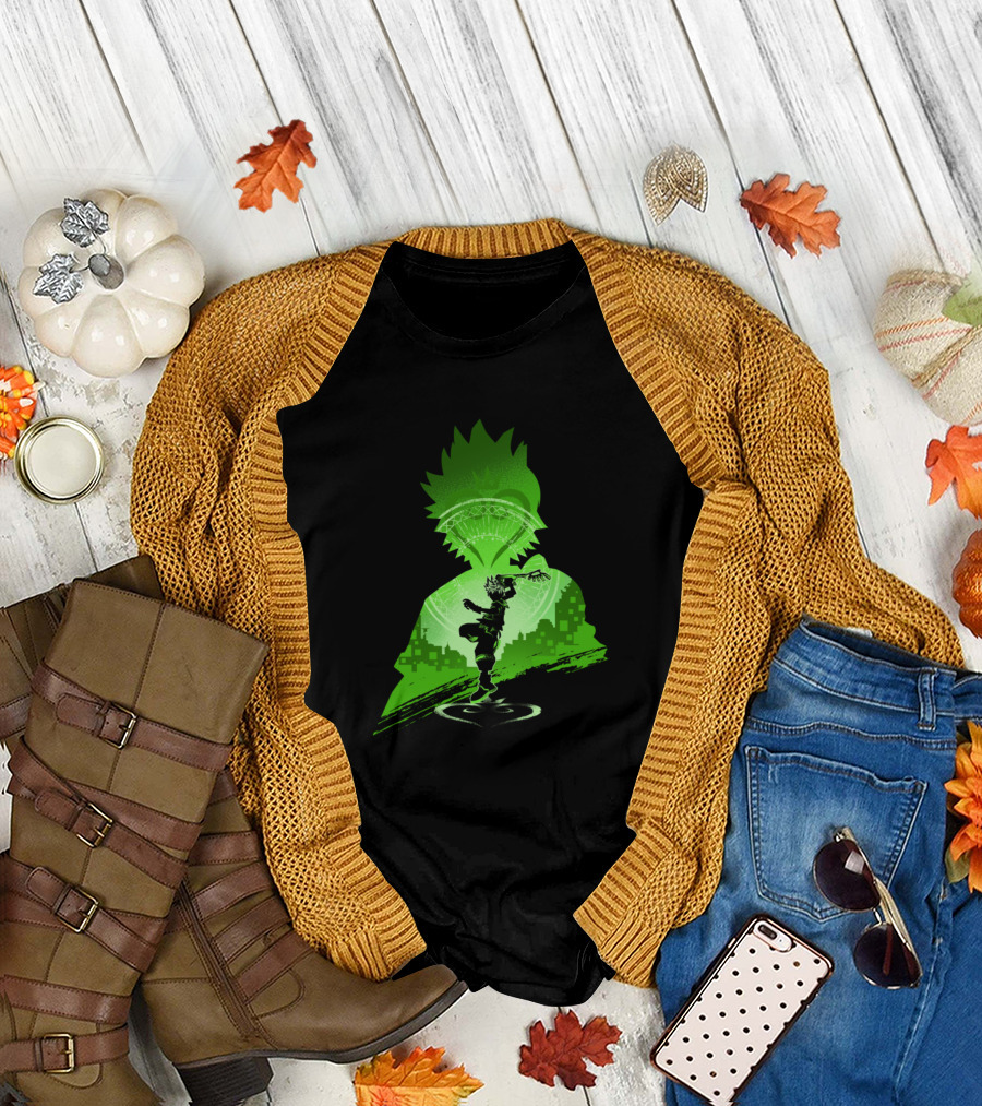 Ventus Kingdom Hearts Silhouette with Green Warrior Pose T-Shirt