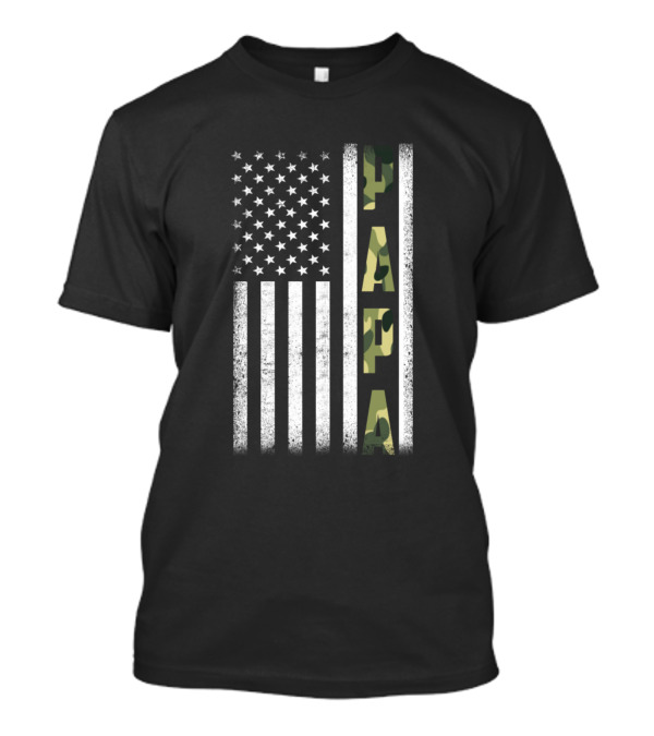 Army Veteran US Military Soldier Dad Papa American Flag Camo T-Shirt