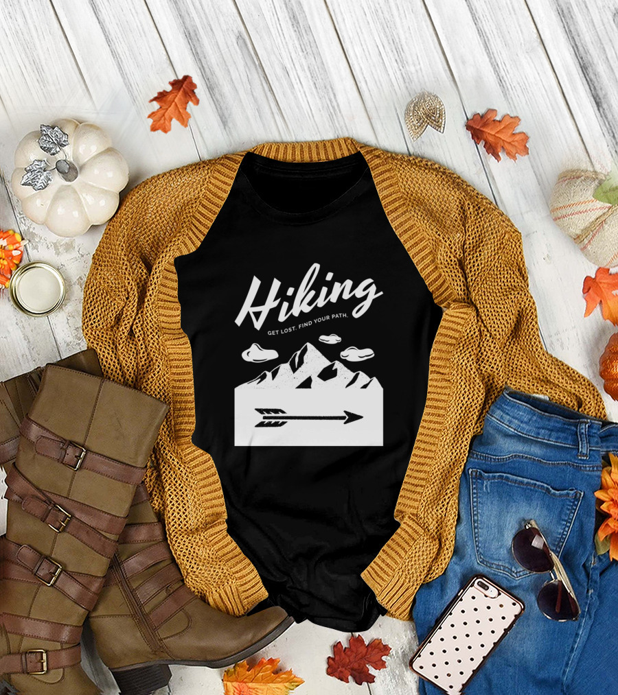 Hiking Get Lost Find Your Path Vintage Mountain Adventure Arrow T-Shirt