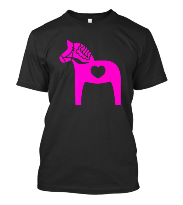 Pink Swedish Dala Horse Heart Valentine's Day Love T-Shirt