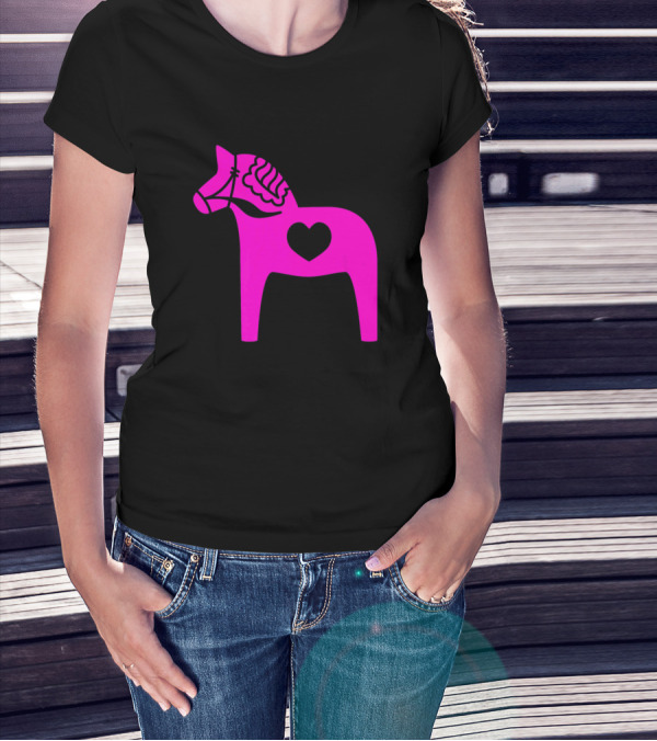 Pink Swedish Dala Horse Heart Valentine's Day Love T-Shirt