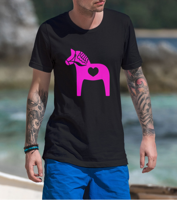 Pink Swedish Dala Horse Heart Valentine's Day Love T-Shirt