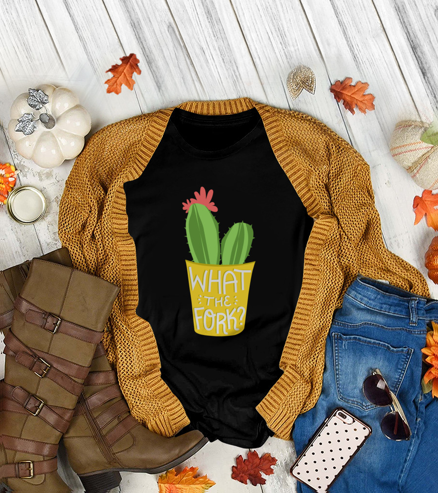 Cactus What The Fork The Good Place Potted Plant With Flower T-Shirt