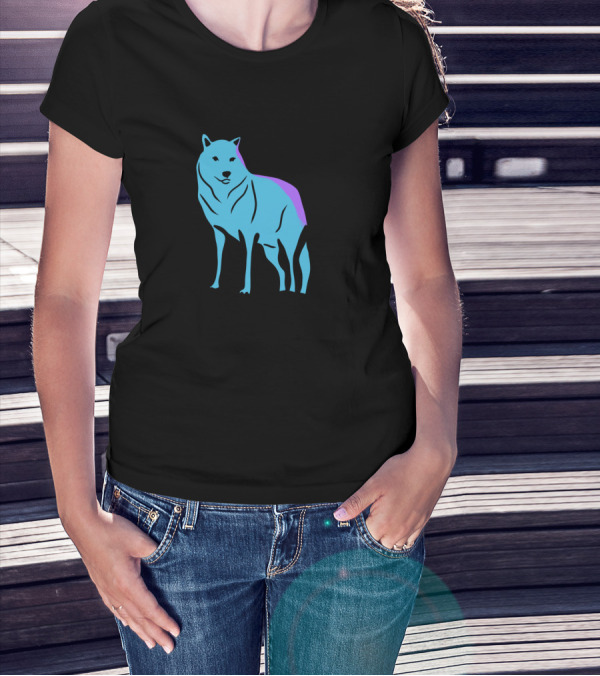 Doodle Wolf Blue Purple Stylized Outline T-Shirt