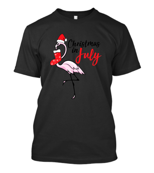 Flamingo Christmas In July Funny Party Santa Hat And Stocking T-Shirt