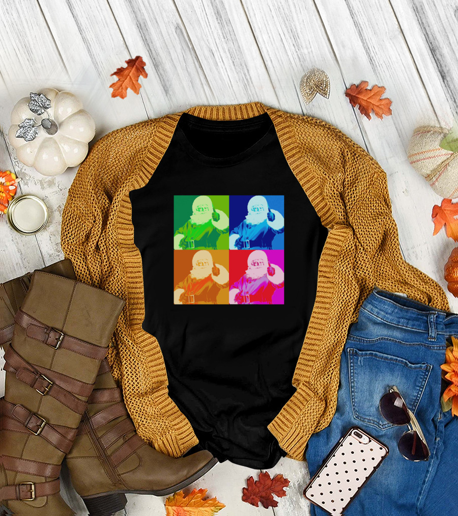 Happy Rainbow Santa Colorful Retro Vintage Pop Art Quad Squares T-Shirt