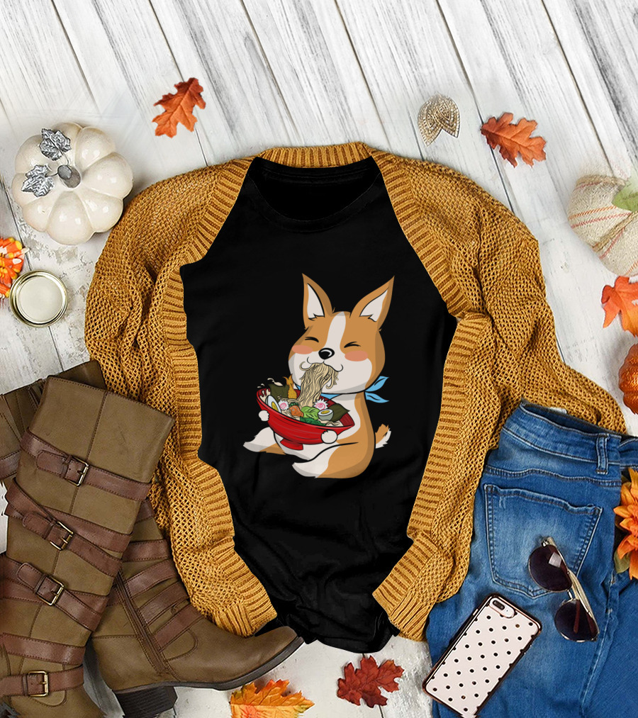 Funny Corgi Kawaii Eating Ramen Dogs T-Shirt