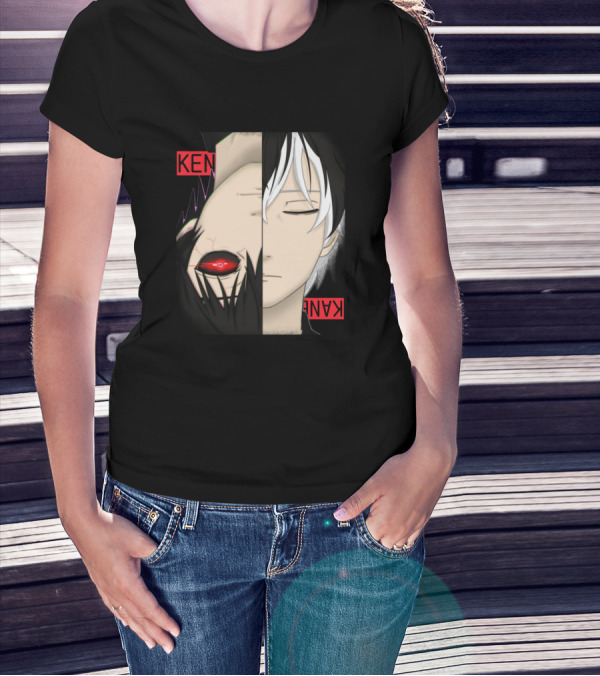 Ken Kaneki Tokyo Ghoul Split Face Red Eye Anime Series Fan T-Shirt