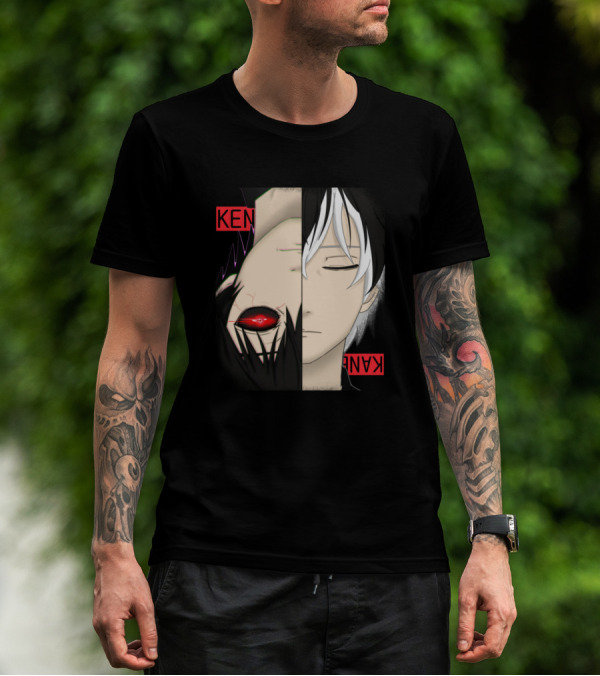 Ken Kaneki Tokyo Ghoul Split Face Red Eye Anime Series Fan T-Shirt