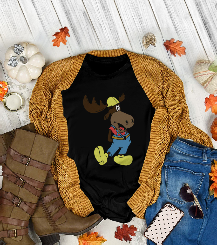 Marty Moose Construction Worker Cartoon Character T-Shirt
