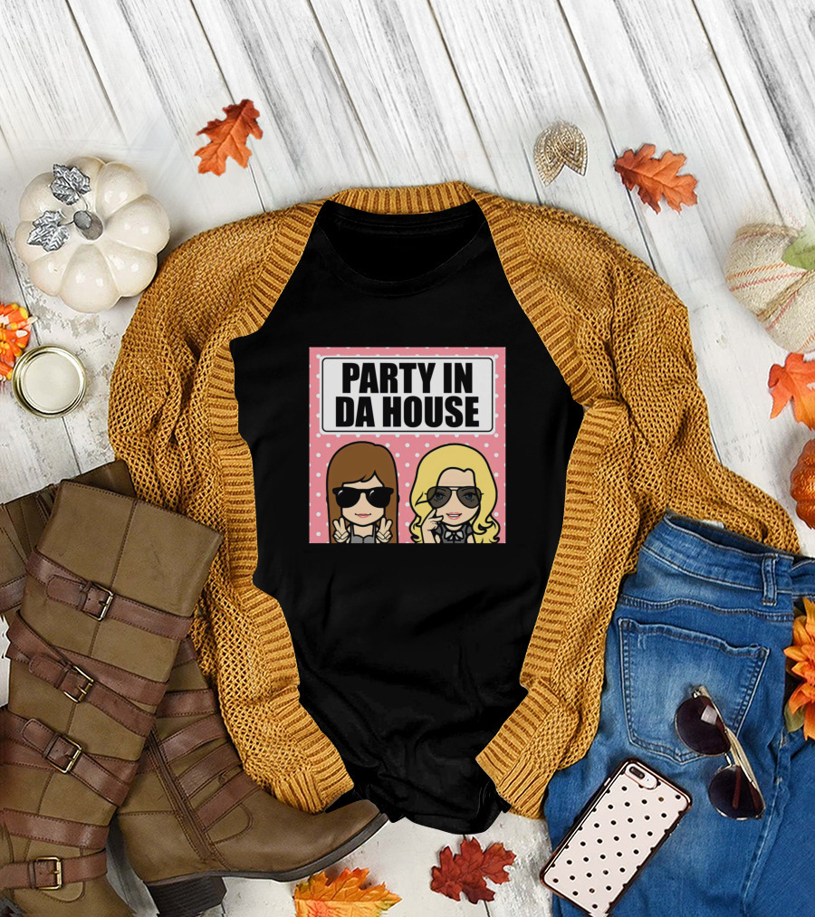 Party In Da House Cartoon Duo with Sunglasses and Pink Polka Dot Background T-Shirt