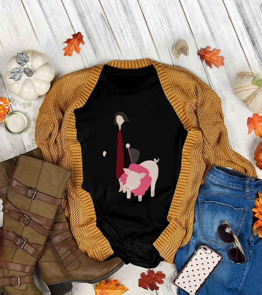 Suzanne Walking Pet Pig on Leash T-Shirt
