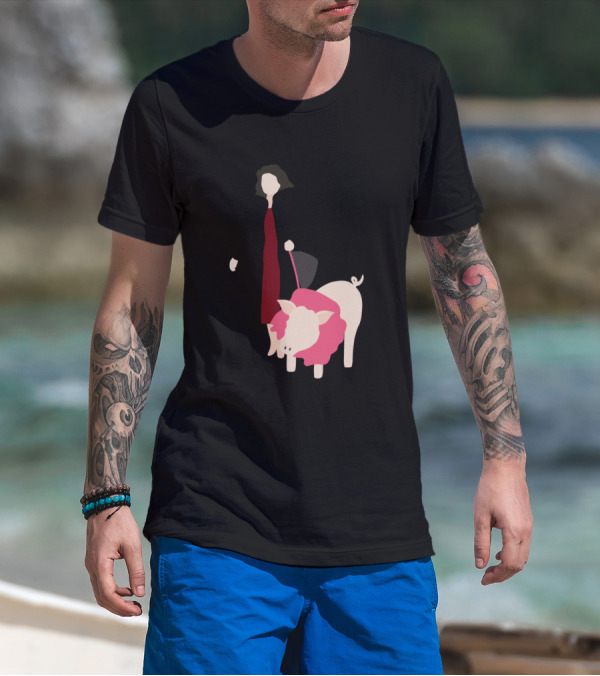 Suzanne Walking Pet Pig On Leash T-Shirt