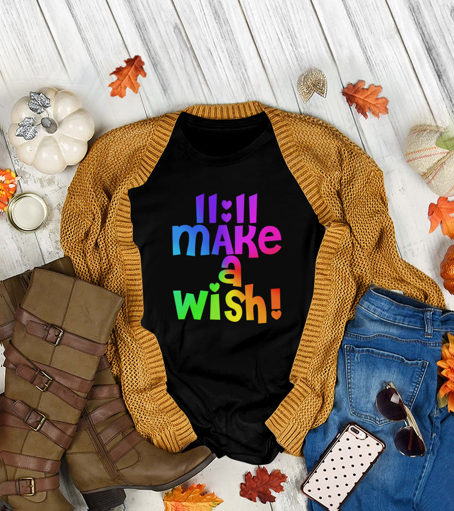 11 11 Make A Wish Colorful Text with Hearts T-Shirt