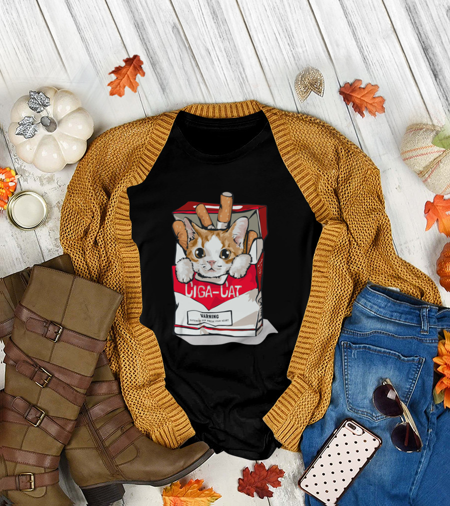Ciga Cat Warning Heart T-Shirt