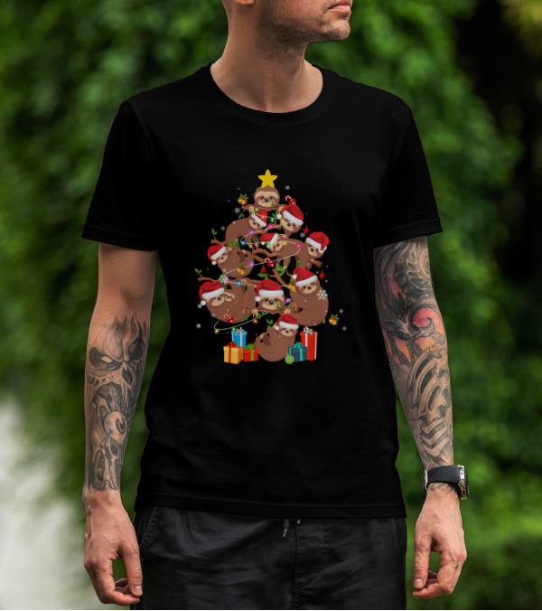 Merry Slothmas Christmas Tree Cute Sloth Lovers T-Shirt