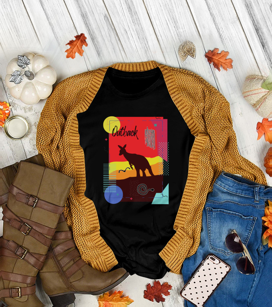 Outback Aussie Kangaroo Silhouette in Vibrant Geometric T-Shirt