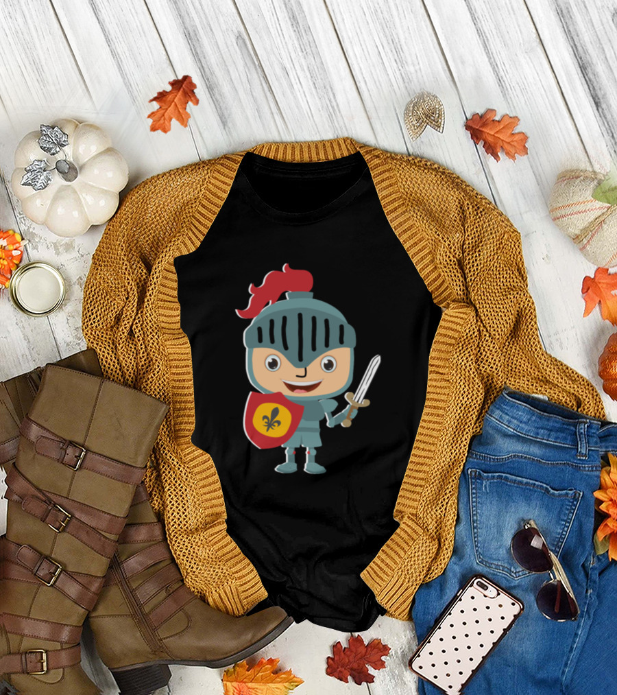 Small Knight with Shield and Sword Fleur-de-lis Emblem T-Shirt